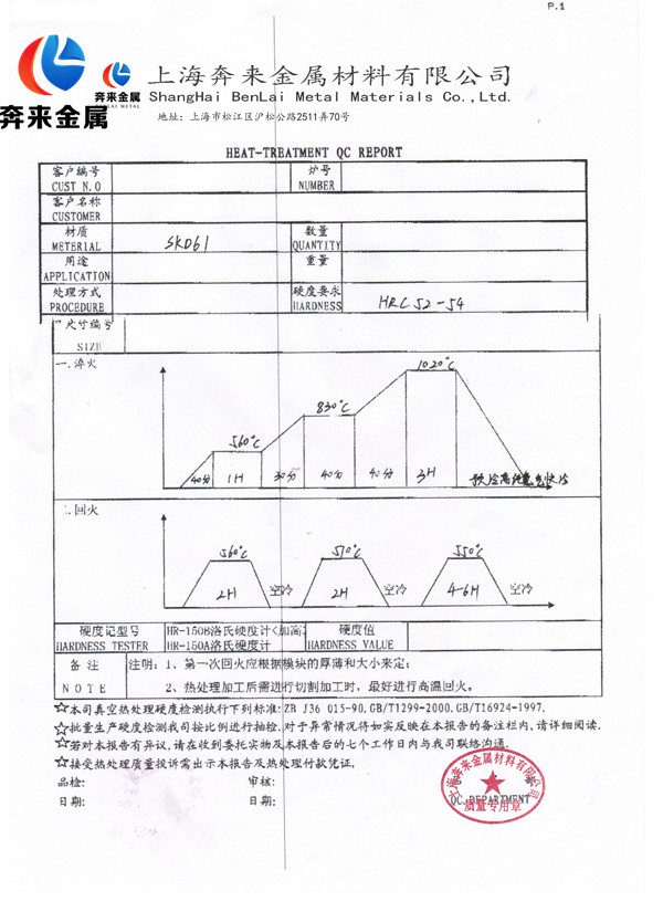 奔來金屬熱處理報(bào)告